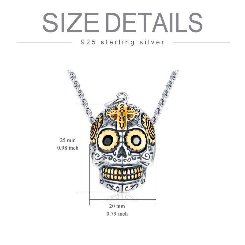 Sterling Silver Two-tone Cross & Skull Pendant Necklace-5