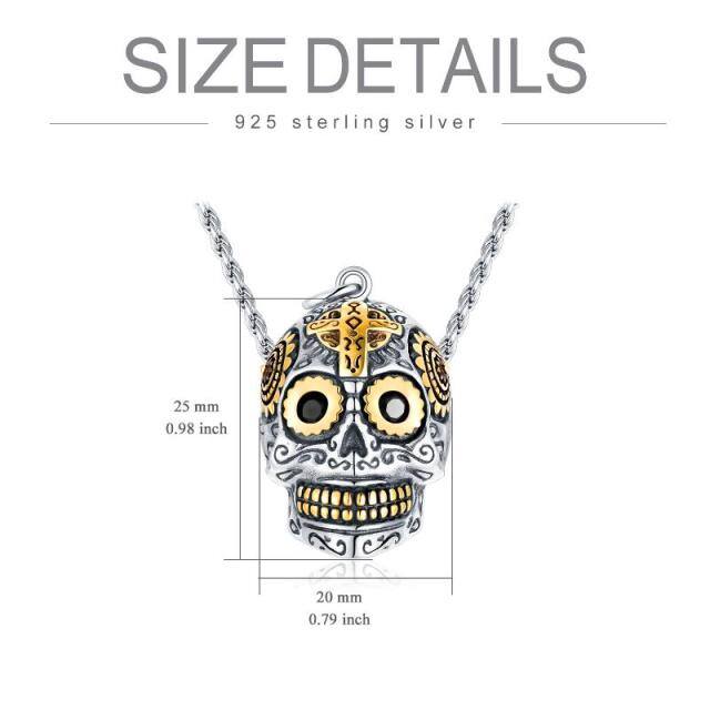 Collar de plata de ley con colgante de cruz y calavera en dos tonos-5