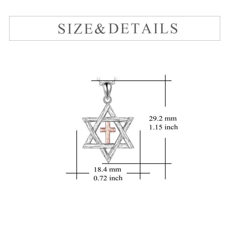 Colar de prata esterlina com pingente de cruz e estrela de David em dois tons-6