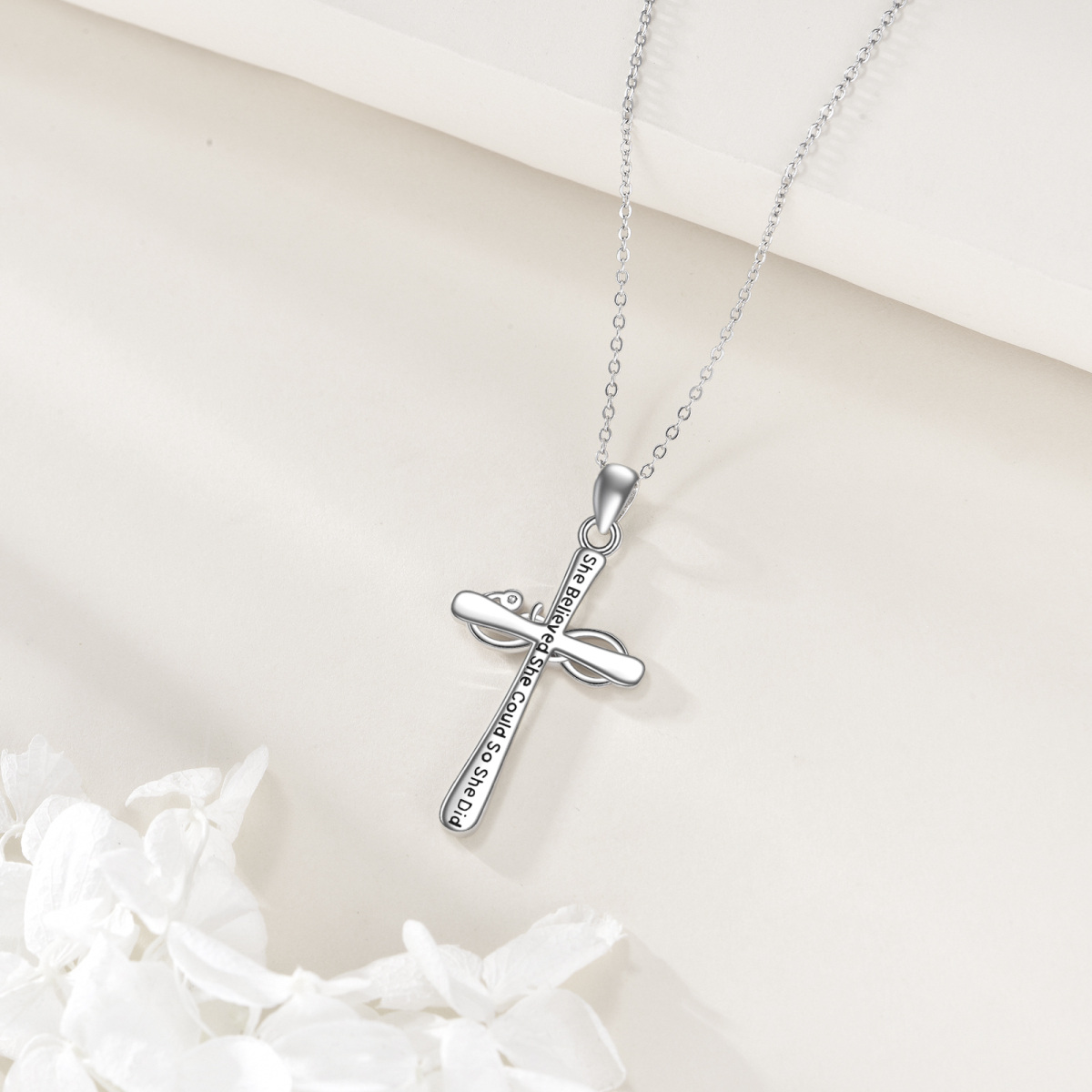 Sterling Silver Two-tone Cubic Zirconia Cross & Stethoscope Pendant Necklace-3