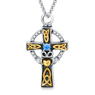 Sterling Silver Two-Tone Cubic Zirconia Cross Urn Necklace For Ashes For Men-53