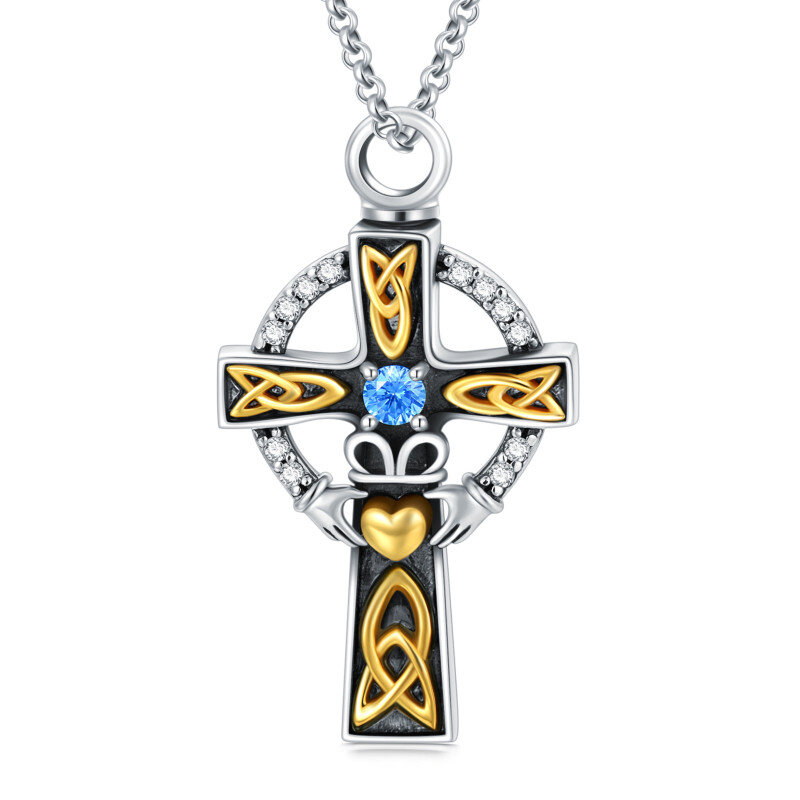 Sterling Silver Two-Tone Cubic Zirconia Cross Urn Necklace For Ashes For Men-9