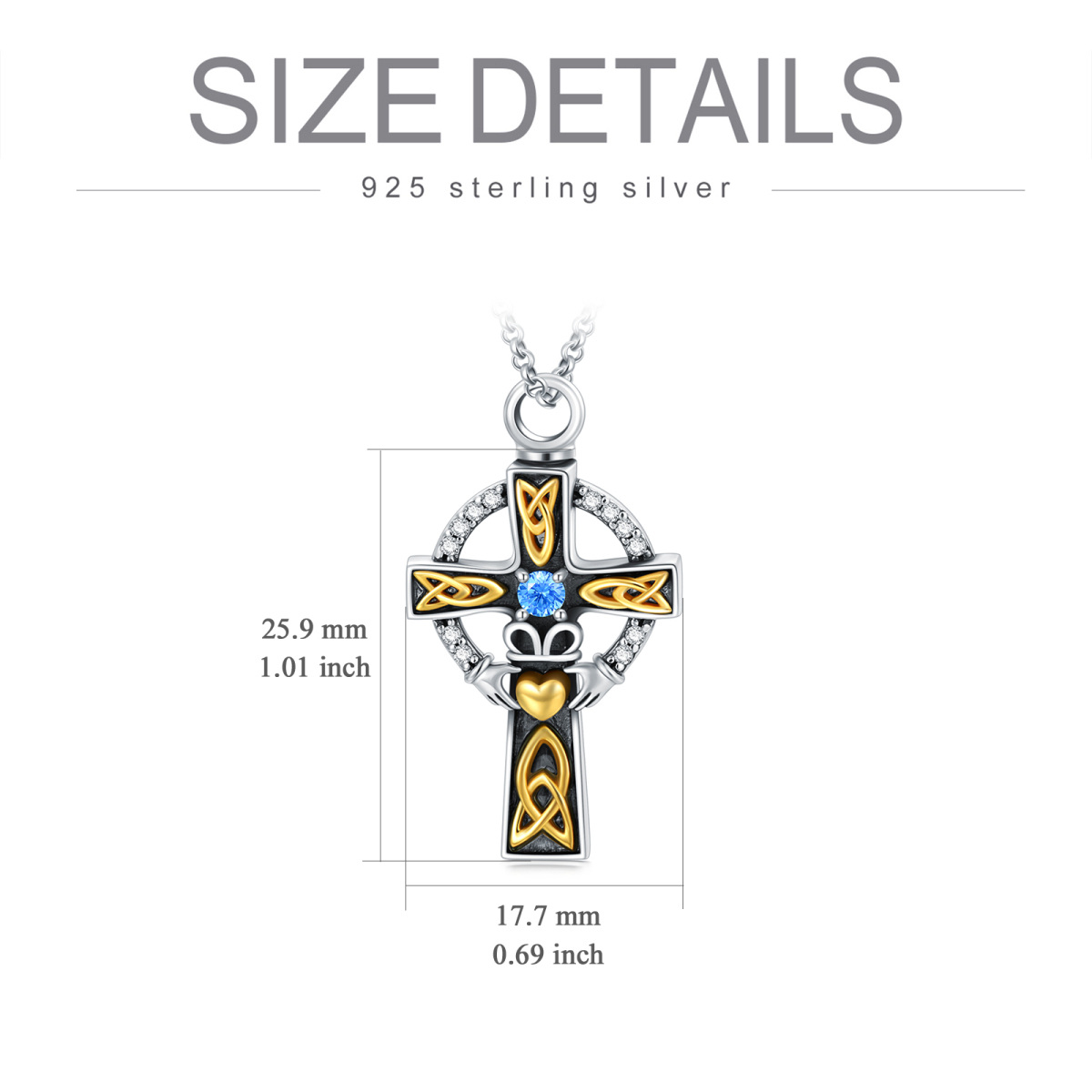 Sterling Silver Two-Tone Cubic Zirconia Cross Urn Necklace For Ashes For Men-6