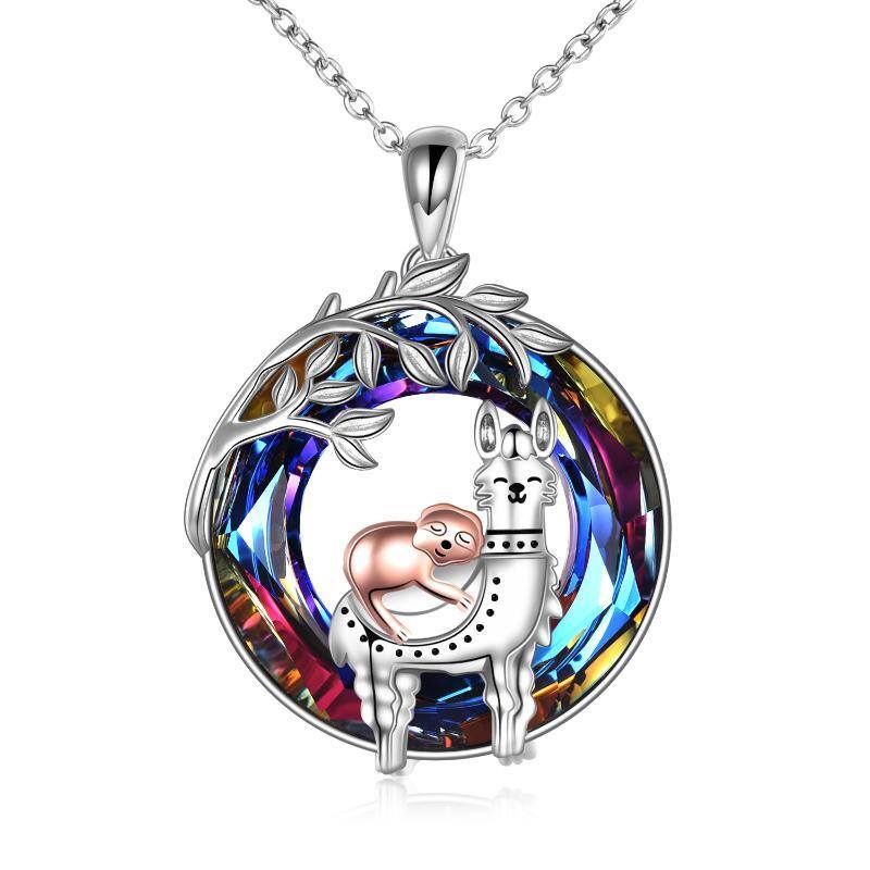 Sterling Silver Two-Tone Crystal Alpaca & Llama & Sloth Pendant Necklace For Women-1