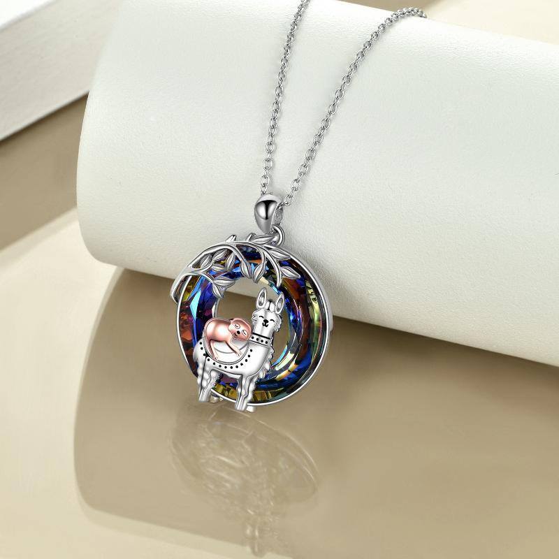 Sterling Silver Two-Tone Crystal Alpaca & Llama & Sloth Pendant Necklace For Women-3