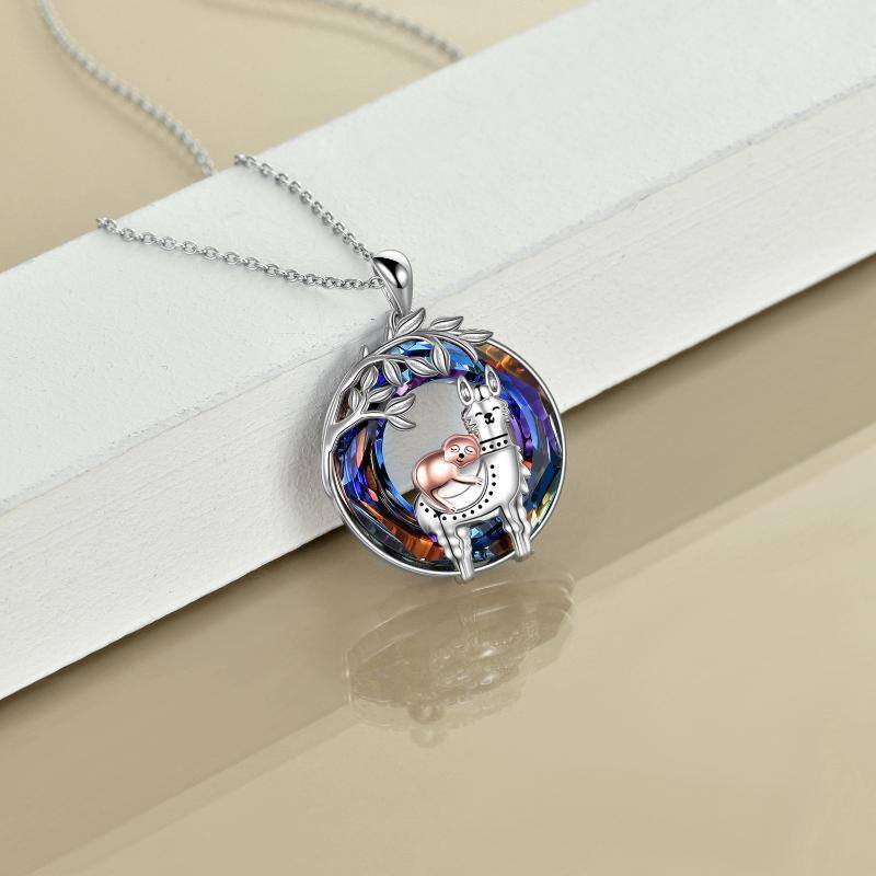 Sterling Silver Two-Tone Crystal Alpaca & Llama & Sloth Pendant Necklace For Women-4