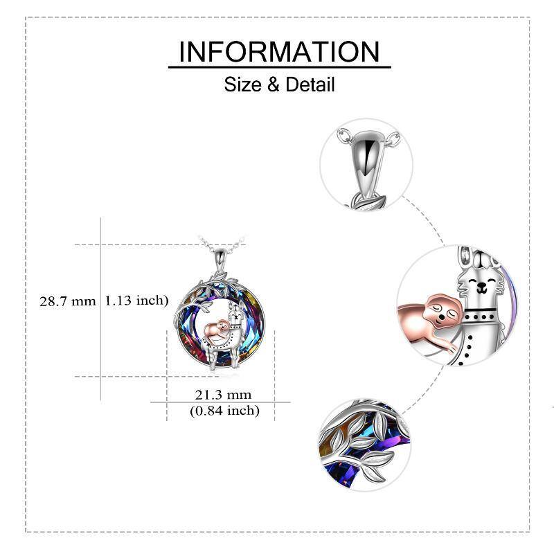 Sterling Silver Two-Tone Crystal Alpaca & Llama & Sloth Pendant Necklace For Women-5