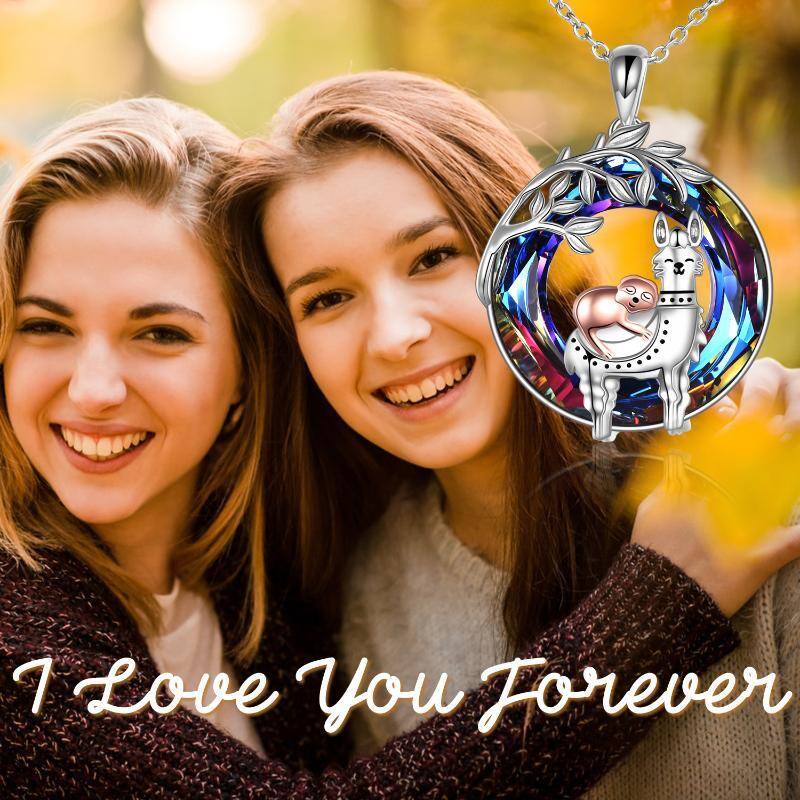 Sterling Silver Two-Tone Crystal Alpaca & Llama & Sloth Pendant Necklace For Women-6