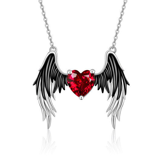 Sterling Silver Two-tone Crystal Angel Wing Pendant Necklace