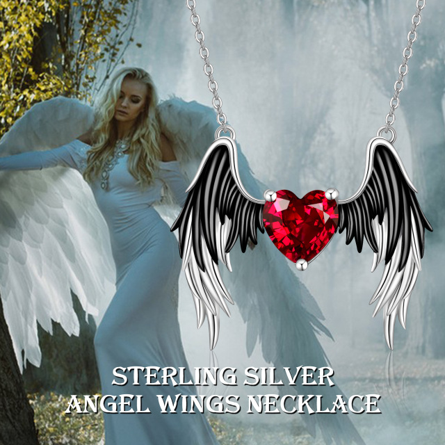 Sterling Silver Two-tone Crystal Angel Wing Pendant Necklace-6