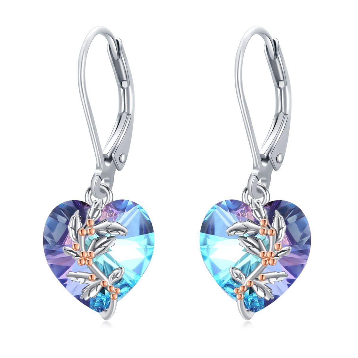 Sterling Silver Two-tone Crystal Birth Flower Lever-back Earrings-1