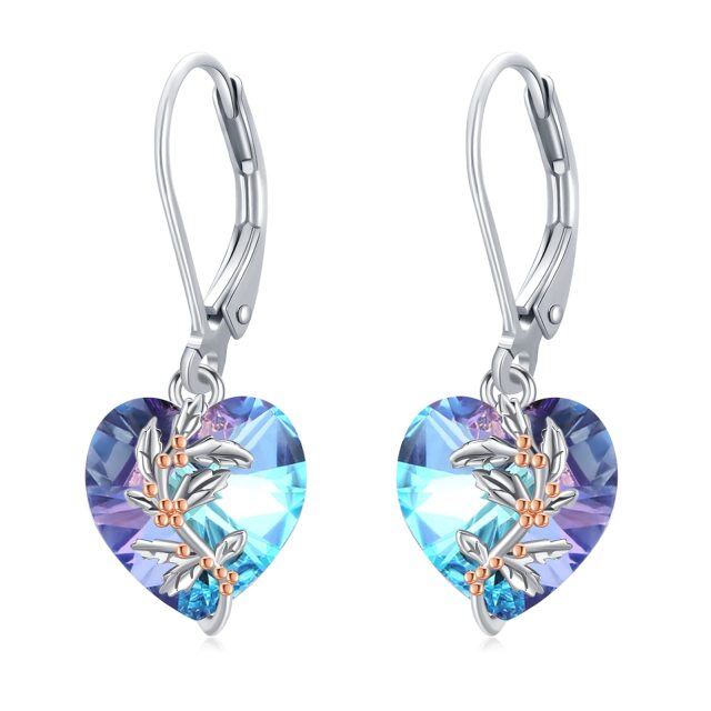 Sterling Silver Two-tone Crystal Birth Flower Lever-back Earrings