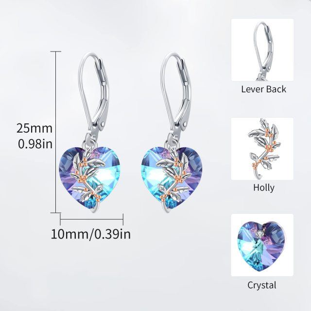 Sterling Silver Two-tone Crystal Birth Flower Lever-back Earrings-3