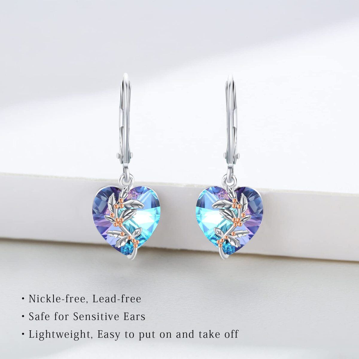 Boucles d'oreilles dormeuses en argent sterling avec fleur de naissance en cristal bicolore-5