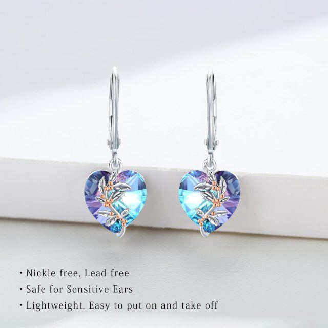 Sterling Silver Two-tone Crystal Birth Flower Lever-back Earrings-5