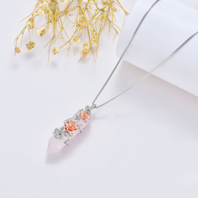 Collier en argent sterling avec pendentif papillon et rose en cristal bicolore-4