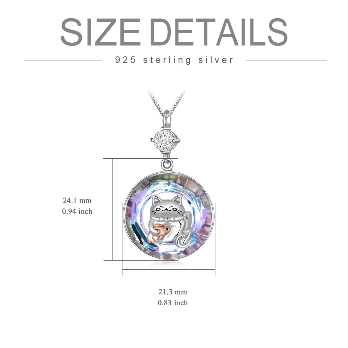 Sterling Silver Two-tone Crystal & Cubic Zirconia Cat Pendant Necklace-5