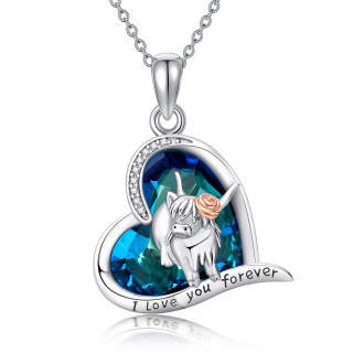 Sterling Silver Two-tone Crystal Cow Pendant Necklace with Engraved Word-54