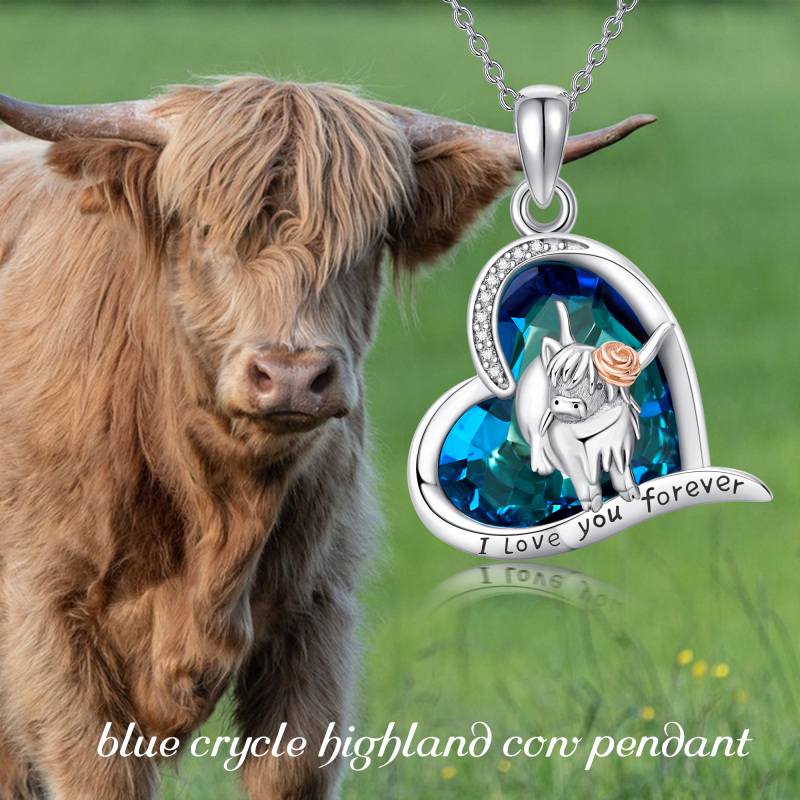 Collana con ciondolo a forma di mucca in cristallo bicolore in argento sterling con parola incisa-6