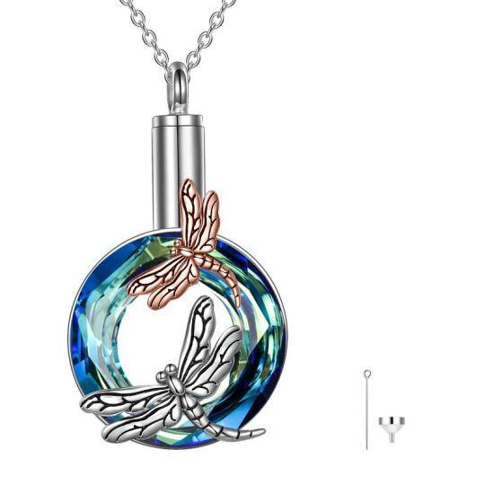 Sterling zilveren tweekleurige kristallen Dragonfly Urn ketting voor as