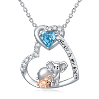 Sterling Silver Two-tone Crystal Elephant Pendant Necklace-2