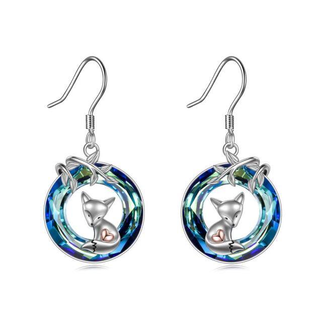 Boucles d'oreilles pendantes en argent sterling avec cristaux bicolores en forme de renard-1