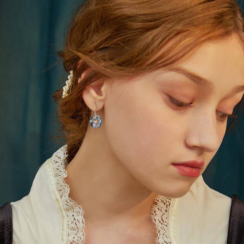 أقراط متدلية من الفضة الإسترلينية على شكل ثعلب كريستالي ثنائي اللون-2