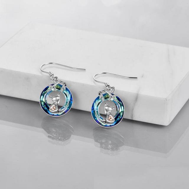 Sterling Silver Two-tone Crystal Fox Drop Earrings-4