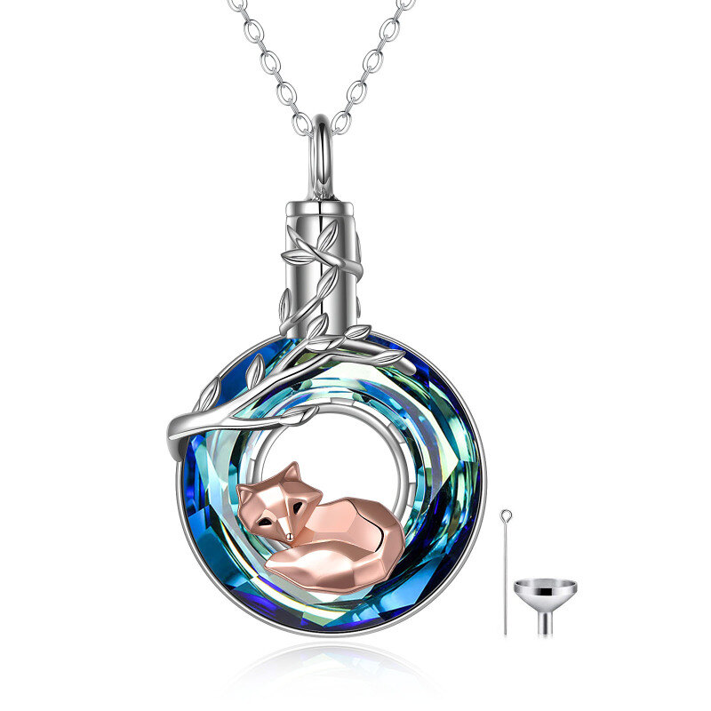 Sterling Silver Two-tone Crystal Fox & Leaves Urn Necklace for Ashes-7