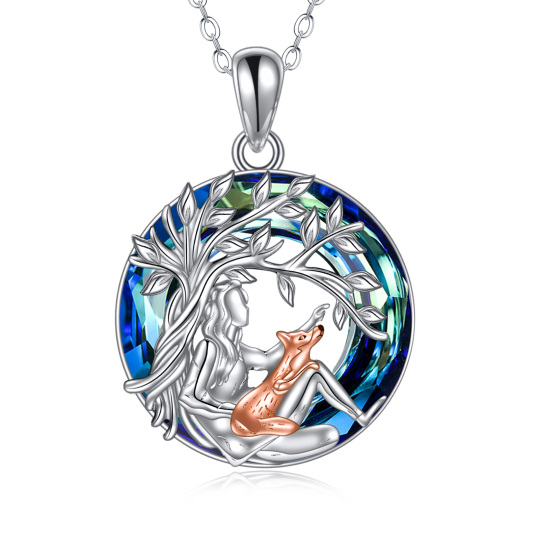 Sterling Silver Two-tone Crystal Fox & Tree Of Life Pendant Necklace