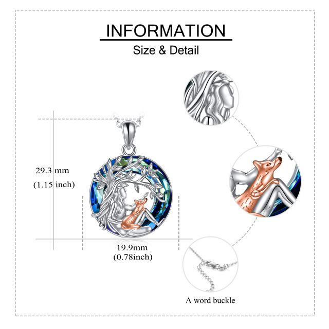 Sterling Silber zweifarbig Kristall Fuchs & Baum des Lebens Anhänger Halskette-5