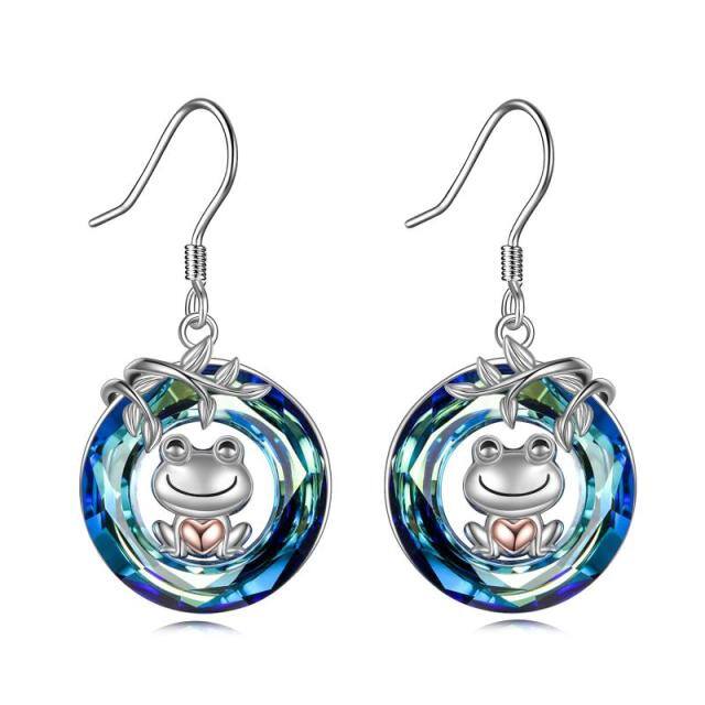 Sterling Silver Two-tone Crystal Frog Drop Earrings-4