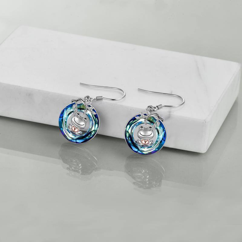 Pendants d'oreilles grenouille en argent sterling et cristal bicolore-3