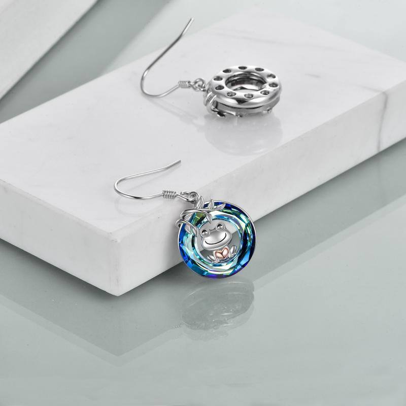 Pendants d'oreilles grenouille en argent sterling et cristal bicolore-4