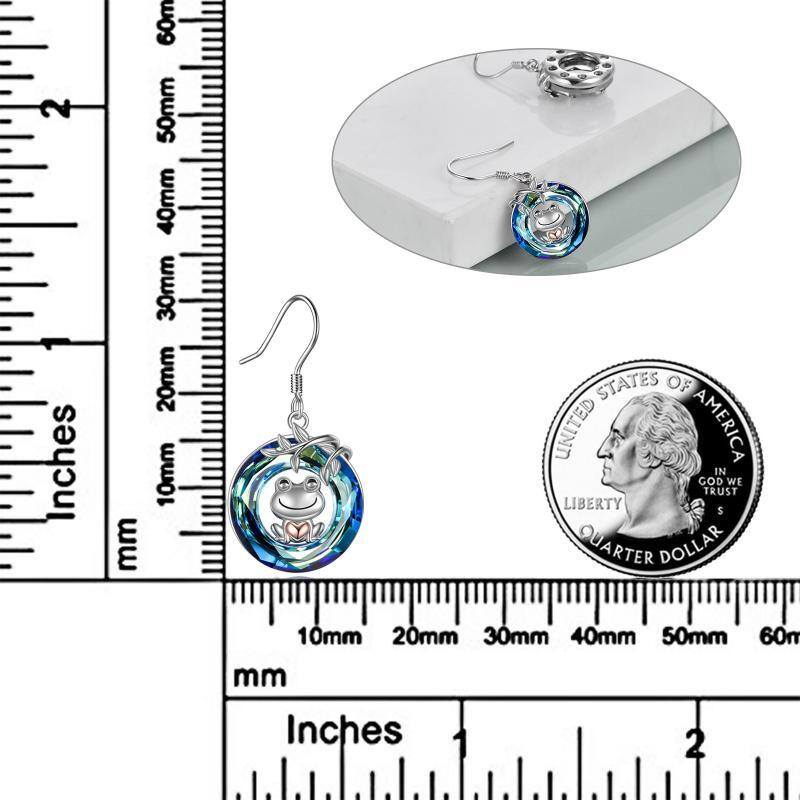 Pendants d'oreilles grenouille en argent sterling et cristal bicolore-5