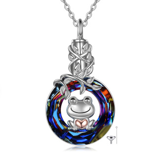 Sterling Silver Two-tone Crystal Frog & Heart Urn Necklace for Ashes-16