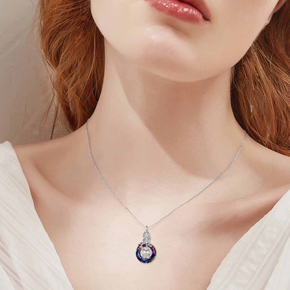 Collier en argent sterling avec grenouille et urne en forme de coeur en cristal bicolore-2