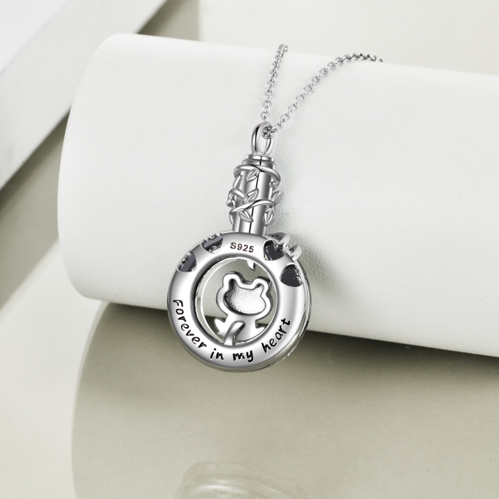 Collier en argent sterling avec grenouille et urne en forme de coeur en cristal bicolore-4