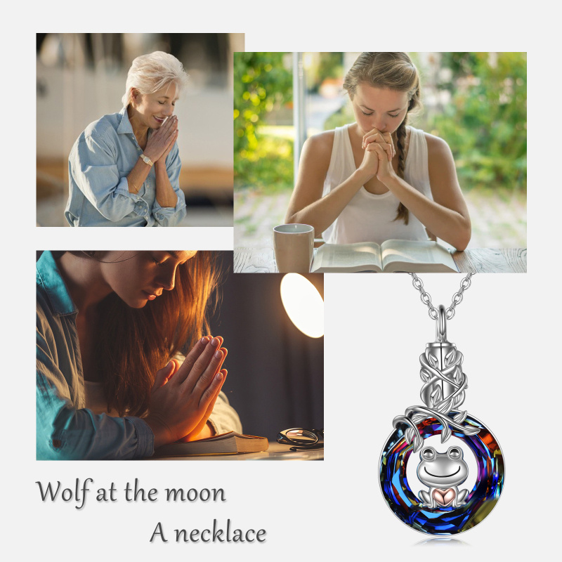 Colar de prata esterlina com dois tons de cristal Frog & Heart Urn-6