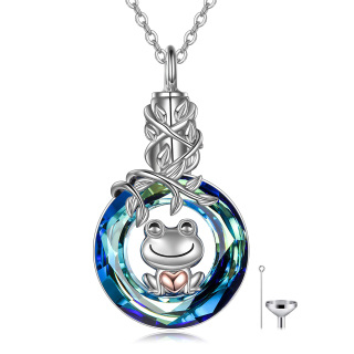 Sterling Silver Two-tone Crystal Frog Urn Necklace for Ashes with Engraved Word-4