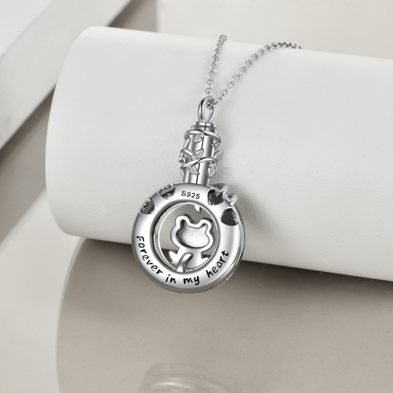Sterling Silber zweifarbig Kristall Frosch Urne Halskette mit eingraviertem Wort-4