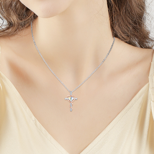 Collana con ciondolo a cuore in cristallo bicolore in argento sterling-3