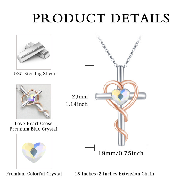 Sterling zilveren tweekleurige kristallen hart hanger ketting-6