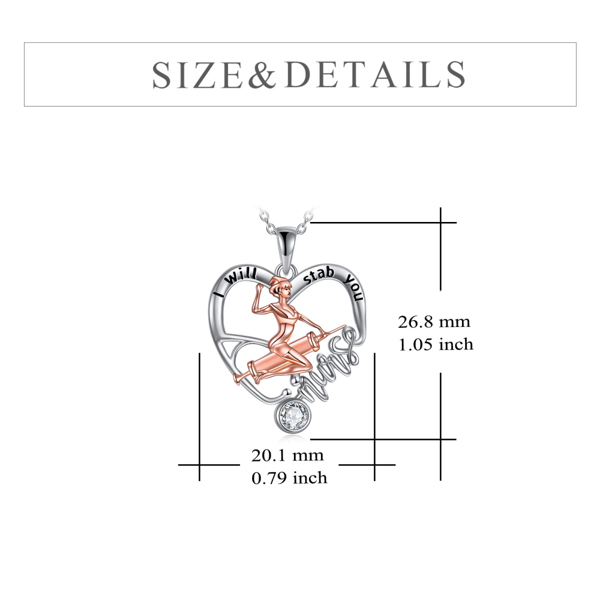 Sterling Silver Two-tone Crystal & Cubic Zirconia Heart & Stethoscope Pendant Necklace with Engraved Word-5