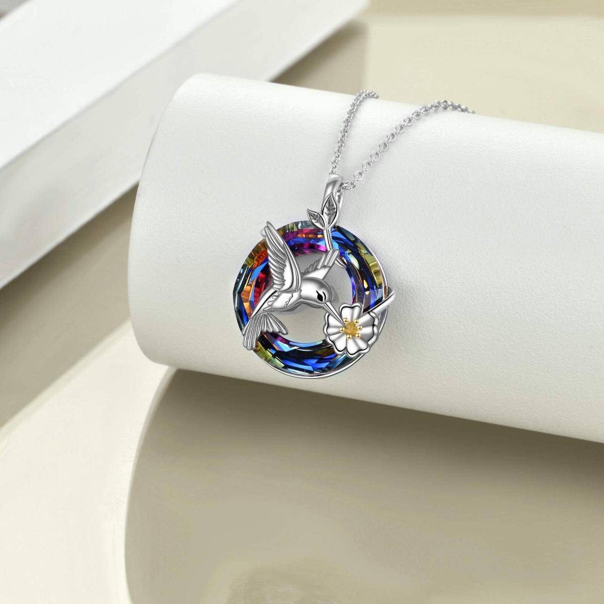 Colar de prata esterlina com urna de beija-flor em cristal de dois tons para cinzas-3