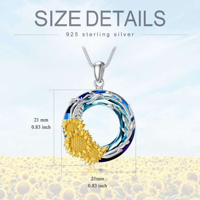 Sterling Silver Two-tone Crystal Ivy & Sunflower Pendant Necklace-3