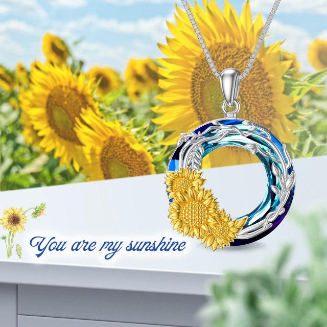 Collana con pendente girasole edera in cristallo bicolore in argento sterling-4