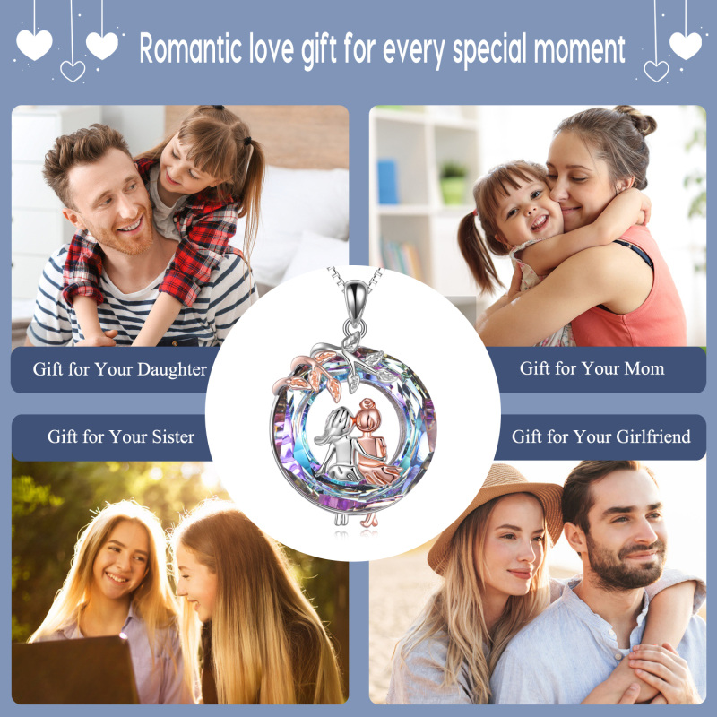 Zweifarbige Sterling-Silber-Kristallanhänger-Halskette mit Blättern und Schwestern für Fra-6