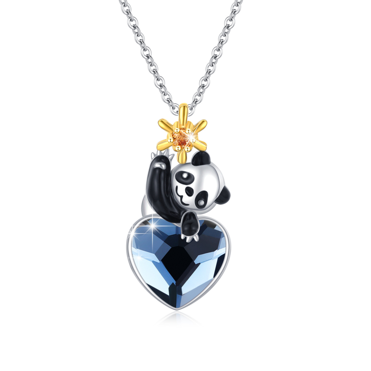 Collana con ciondolo a forma di cuore di panda in cristallo e argento sterling-1