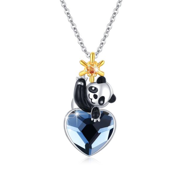 Collar Colgante Panda y Corazón en Plata de Ley y Cristal Bicolor-1